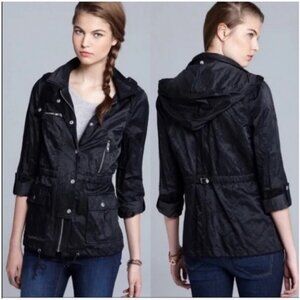 Joie Silky Nylon Barker Nylon Zipper Anorak Rain Jacket With Hidden Hood Small